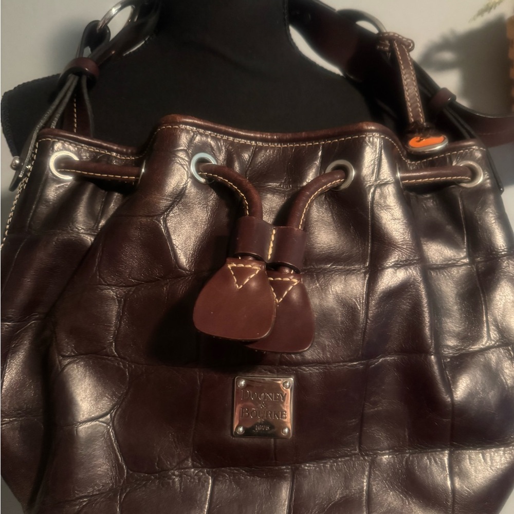 Dooney & Bourke Brown Leather Drawstring Shoulder Bag